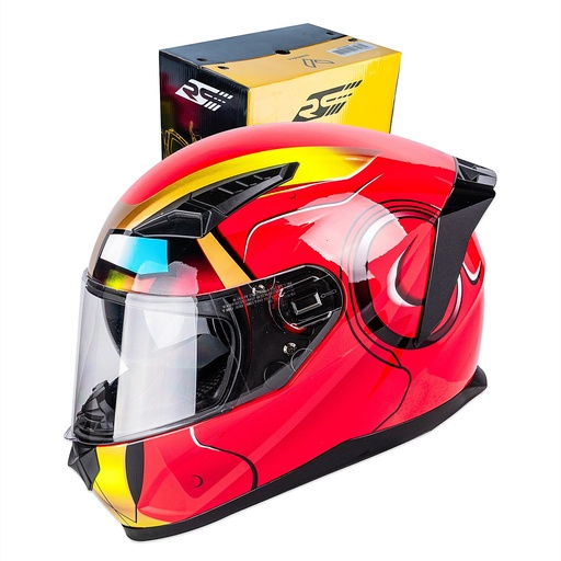 [5911037] CASCO CERRADO DOBLE VISOR CON GRÁFICO TIPO IRONMAN ROJO TALLA "M" IMPORTADO 129 RED IRONMAN (M)
